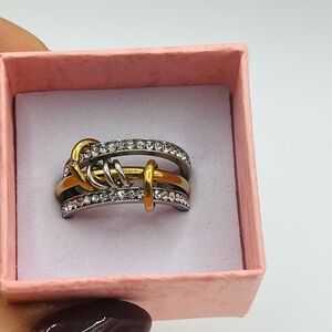 Silver and Gold Multi Link Connected Stackable Ring, gold-plated stainless steel